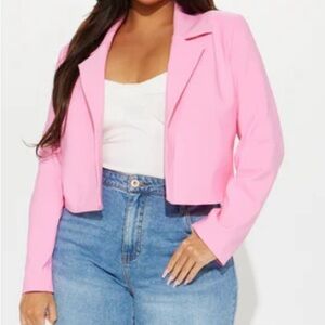 Fashion Nova Pink Cropped Blazer with Textured Fabric